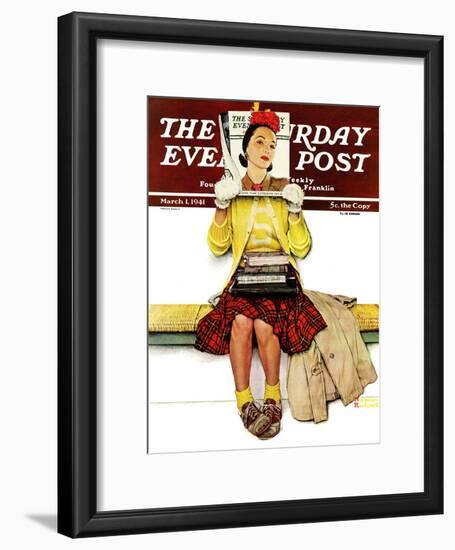 "Cover Girl" Saturday Evening Post Cover, March 1,1941-Norman Rockwell-Framed Giclee Print