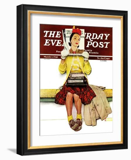 "Cover Girl" Saturday Evening Post Cover, March 1,1941-Norman Rockwell-Framed Giclee Print