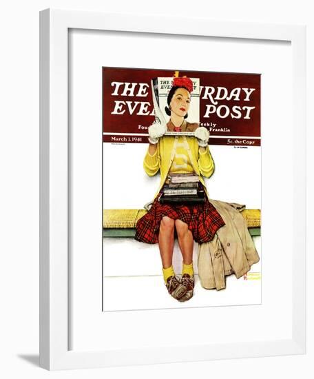 "Cover Girl" Saturday Evening Post Cover, March 1,1941-Norman Rockwell-Framed Premium Giclee Print