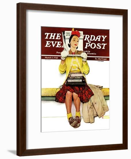 "Cover Girl" Saturday Evening Post Cover, March 1,1941-Norman Rockwell-Framed Premium Giclee Print