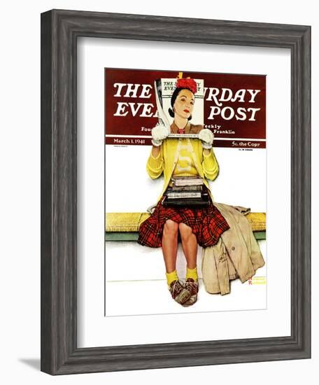 "Cover Girl" Saturday Evening Post Cover, March 1,1941-Norman Rockwell-Framed Giclee Print