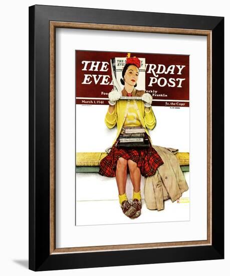 "Cover Girl" Saturday Evening Post Cover, March 1,1941-Norman Rockwell-Framed Giclee Print