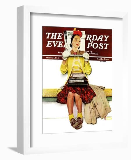 "Cover Girl" Saturday Evening Post Cover, March 1,1941-Norman Rockwell-Framed Giclee Print