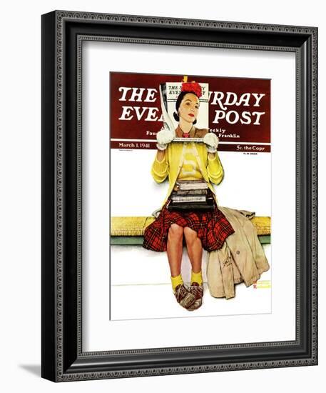 "Cover Girl" Saturday Evening Post Cover, March 1,1941-Norman Rockwell-Framed Giclee Print