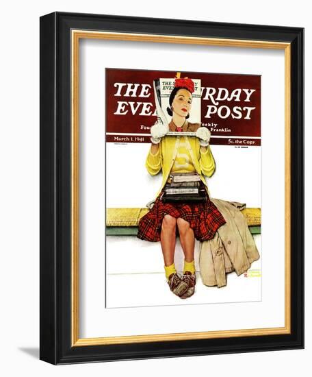 "Cover Girl" Saturday Evening Post Cover, March 1,1941-Norman Rockwell-Framed Giclee Print