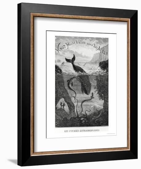 Cover Illustration from "20,000 Leagues under the Sea" by Jules Verne (1828-1905)-?douard Riou-Framed Premium Giclee Print