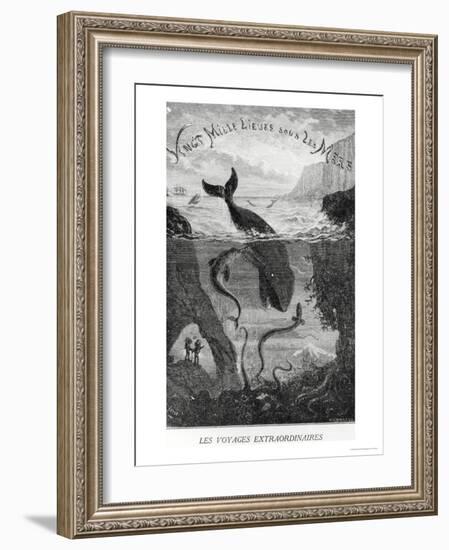 Cover Illustration from "20,000 Leagues under the Sea" by Jules Verne (1828-1905)-?douard Riou-Framed Premium Giclee Print