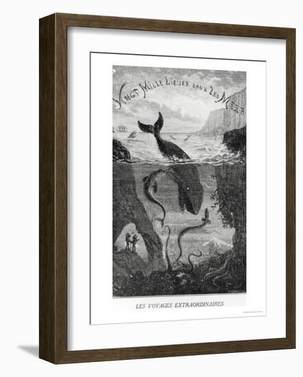 Cover Illustration from "20,000 Leagues under the Sea" by Jules Verne (1828-1905)-?douard Riou-Framed Premium Giclee Print