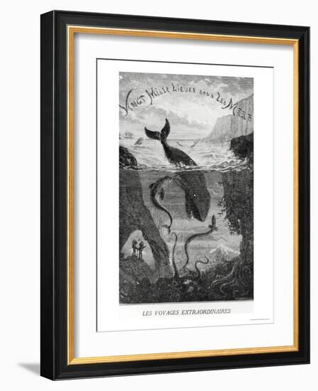 Cover Illustration from "20,000 Leagues under the Sea" by Jules Verne (1828-1905)-?douard Riou-Framed Premium Giclee Print