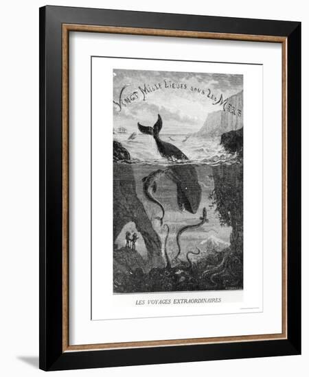 Cover Illustration from "20,000 Leagues under the Sea" by Jules Verne (1828-1905)-?douard Riou-Framed Giclee Print