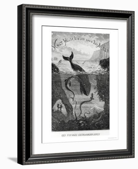 Cover Illustration from "20,000 Leagues under the Sea" by Jules Verne (1828-1905)-?douard Riou-Framed Giclee Print