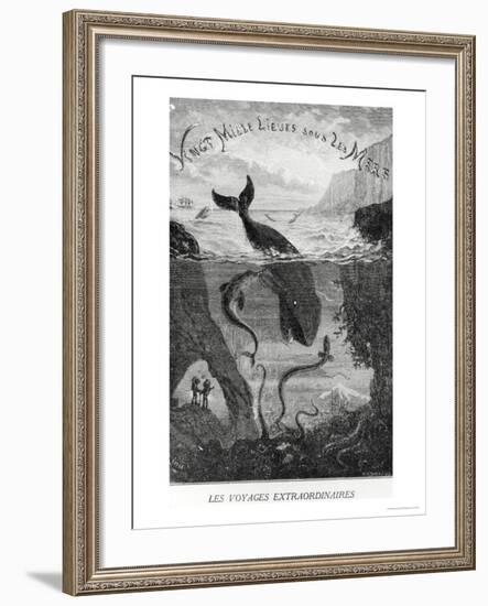 Cover Illustration from "20,000 Leagues under the Sea" by Jules Verne (1828-1905)-?douard Riou-Framed Giclee Print
