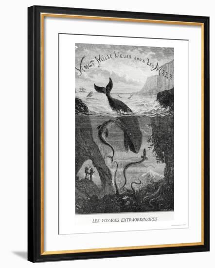 Cover Illustration from "20,000 Leagues under the Sea" by Jules Verne (1828-1905)-?douard Riou-Framed Giclee Print