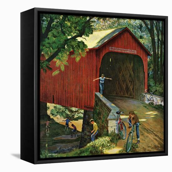 "Covered Bridge", August 14, 1954-John Falter-Framed Premier Image Canvas