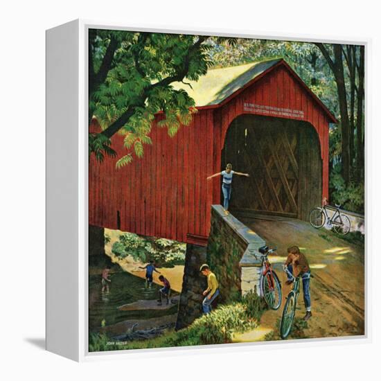 "Covered Bridge", August 14, 1954-John Falter-Framed Premier Image Canvas