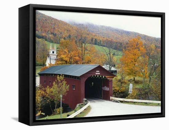 Covered Bridge in Autumn Landscape, Battenkill, Arlington Bridge, West Arlington, Vermont, USA-Scott T^ Smith-Framed Premier Image Canvas