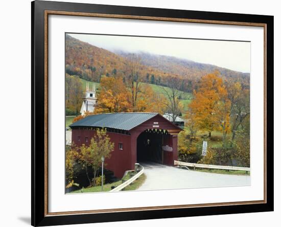 Covered Bridge in Autumn Landscape, Battenkill, Arlington Bridge, West Arlington, Vermont, USA-Scott T^ Smith-Framed Photographic Print