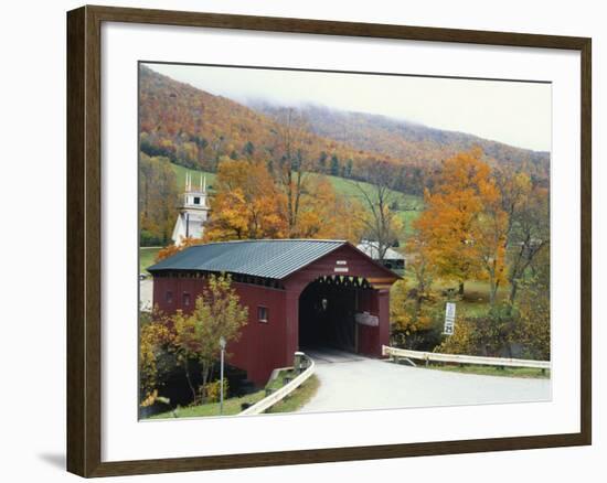 Covered Bridge in Autumn Landscape, Battenkill, Arlington Bridge, West Arlington, Vermont, USA-Scott T^ Smith-Framed Photographic Print