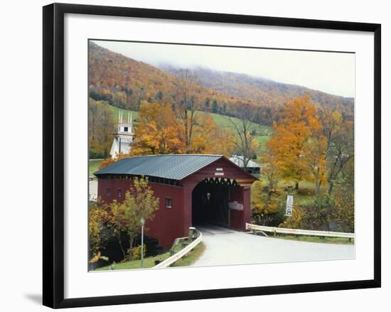 Covered Bridge in Autumn Landscape, Battenkill, Arlington Bridge, West Arlington, Vermont, USA-Scott T^ Smith-Framed Photographic Print