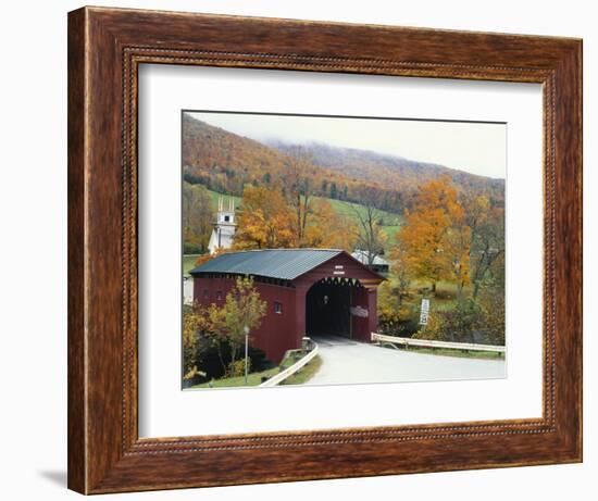 Covered Bridge in Autumn Landscape, Battenkill, Arlington Bridge, West Arlington, Vermont, USA-Scott T^ Smith-Framed Photographic Print