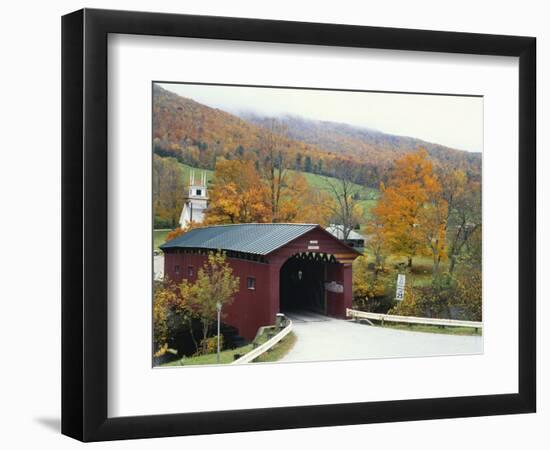 Covered Bridge in Autumn Landscape, Battenkill, Arlington Bridge, West Arlington, Vermont, USA-Scott T^ Smith-Framed Photographic Print