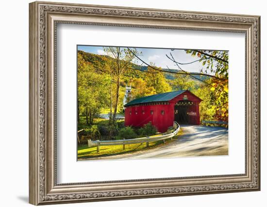 Covered Bridge In The Green Mountains, Vermont-George Oze-Framed Photographic Print