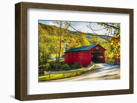 Covered Bridge In The Green Mountains, Vermont-George Oze-Framed Photographic Print