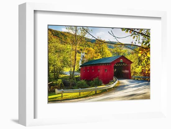 Covered Bridge In The Green Mountains, Vermont-George Oze-Framed Photographic Print