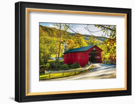 Covered Bridge In The Green Mountains, Vermont-George Oze-Framed Photographic Print