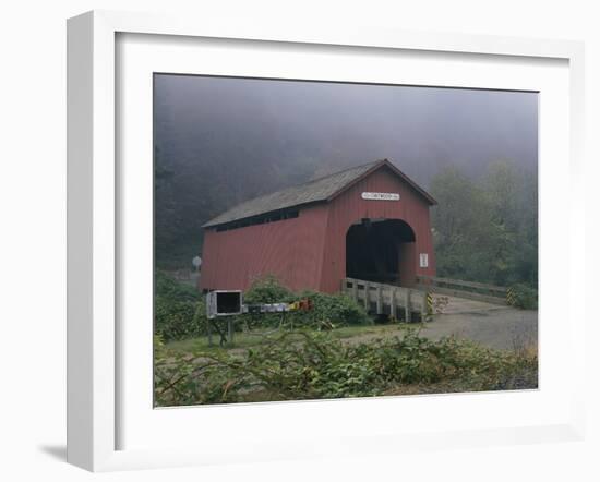 Covered Bridge on a Foggy Day-null-Framed Photographic Print