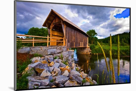 Covered bridge on river, Vermont, USA-null-Mounted Photographic Print