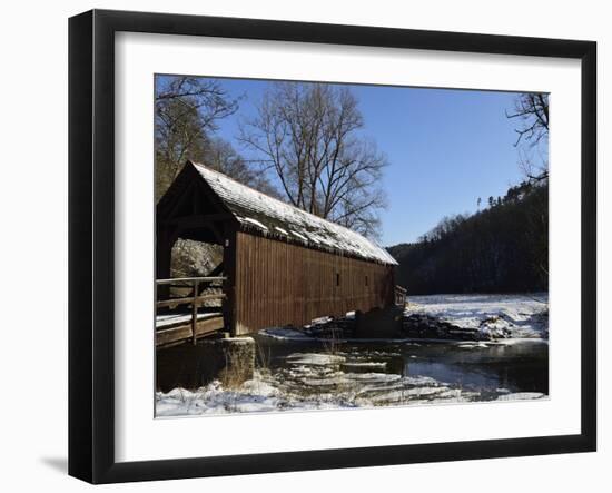 Covered Bridge over the River Neckar in Winter, Neckartal (Neckar Valley), Baden-Wurttemberg, Germa-Jochen Schlenker-Framed Photographic Print