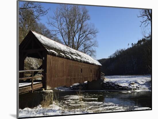 Covered Bridge over the River Neckar in Winter, Neckartal (Neckar Valley), Baden-Wurttemberg, Germa-Jochen Schlenker-Mounted Photographic Print