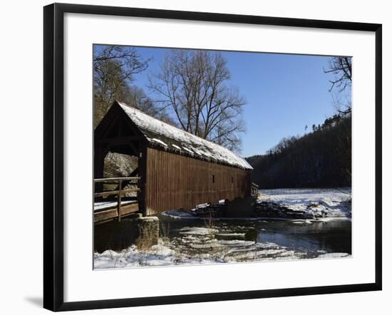 Covered Bridge over the River Neckar in Winter, Neckartal (Neckar Valley), Baden-Wurttemberg, Germa-Jochen Schlenker-Framed Photographic Print