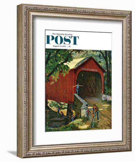 "Covered Bridge" Saturday Evening Post Cover, August 14, 1954-John Falter-Framed Giclee Print