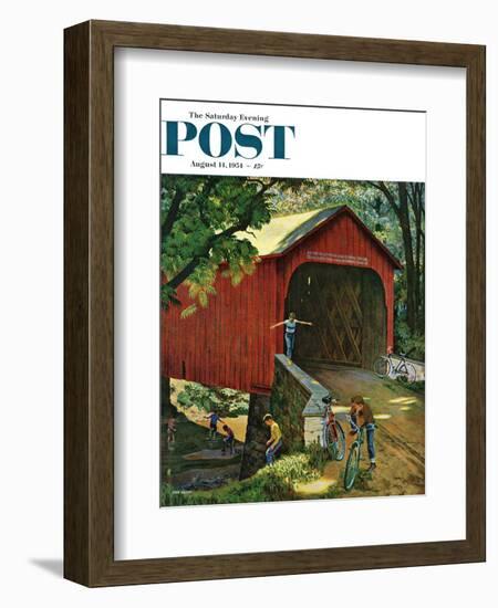 "Covered Bridge" Saturday Evening Post Cover, August 14, 1954-John Falter-Framed Giclee Print