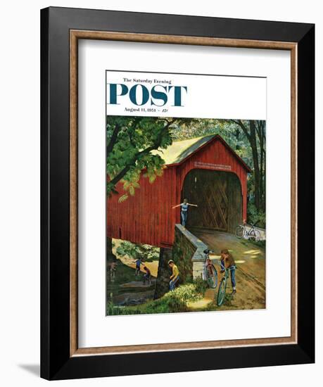 "Covered Bridge" Saturday Evening Post Cover, August 14, 1954-John Falter-Framed Giclee Print