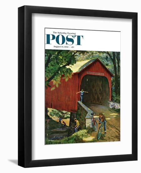 "Covered Bridge" Saturday Evening Post Cover, August 14, 1954-John Falter-Framed Giclee Print