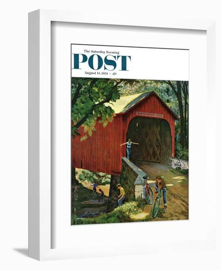 "Covered Bridge" Saturday Evening Post Cover, August 14, 1954-John Falter-Framed Giclee Print