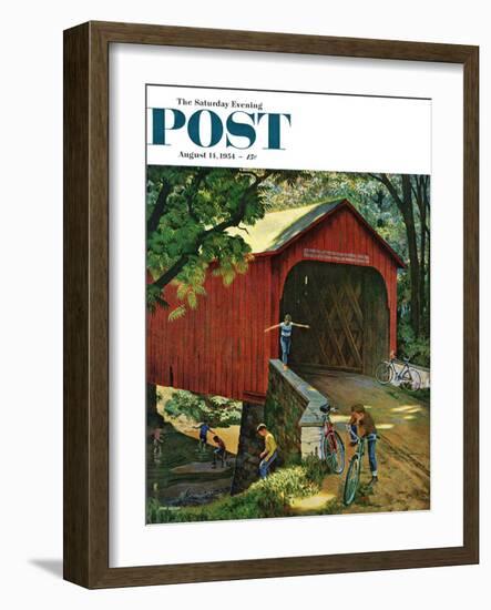 "Covered Bridge" Saturday Evening Post Cover, August 14, 1954-John Falter-Framed Giclee Print