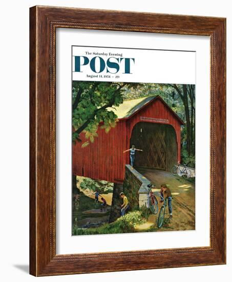 "Covered Bridge" Saturday Evening Post Cover, August 14, 1954-John Falter-Framed Giclee Print