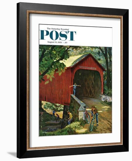 "Covered Bridge" Saturday Evening Post Cover, August 14, 1954-John Falter-Framed Giclee Print