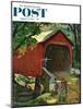 "Covered Bridge" Saturday Evening Post Cover, August 14, 1954-John Falter-Mounted Giclee Print