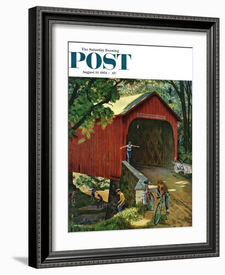 "Covered Bridge" Saturday Evening Post Cover, August 14, 1954-John Falter-Framed Giclee Print