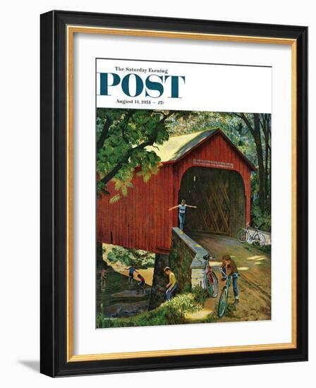 "Covered Bridge" Saturday Evening Post Cover, August 14, 1954-John Falter-Framed Giclee Print