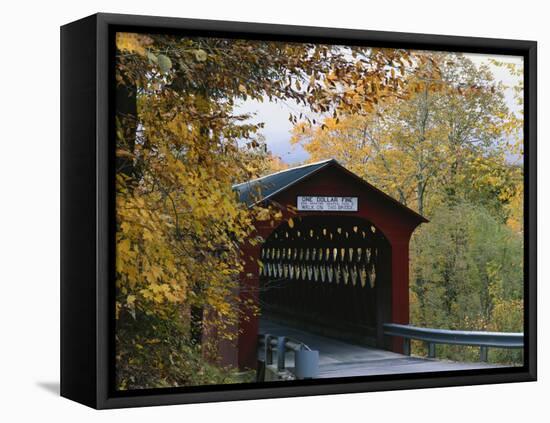 Covered Bridge with Fall Foliage, Battenkill, Chisleville Bridge, Vermont, USA-Scott T^ Smith-Framed Premier Image Canvas