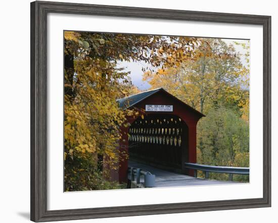 Covered Bridge with Fall Foliage, Battenkill, Chisleville Bridge, Vermont, USA-Scott T^ Smith-Framed Photographic Print