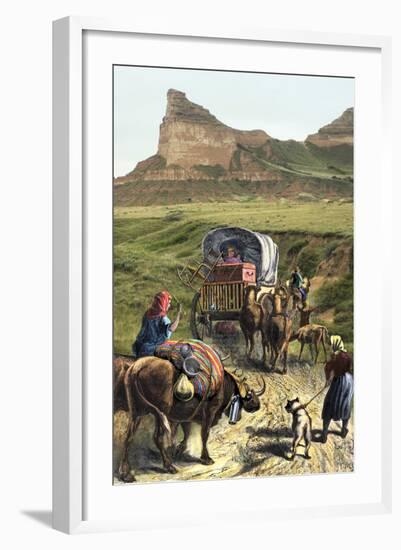 Covered Wagon of a Homesteader Family Heading West with their Belongings-null-Framed Photographic Print