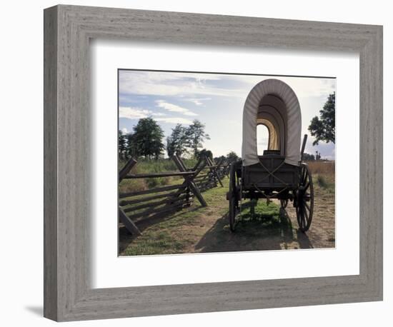 Covered Wagon on Oregon Trail, Lewis and Clark Trail, Whitman Mission, Walla Walla, Washington, USA-Connie Ricca-Framed Photographic Print