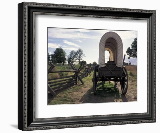 Covered Wagon on Oregon Trail, Lewis and Clark Trail, Whitman Mission, Walla Walla, Washington, USA-Connie Ricca-Framed Photographic Print